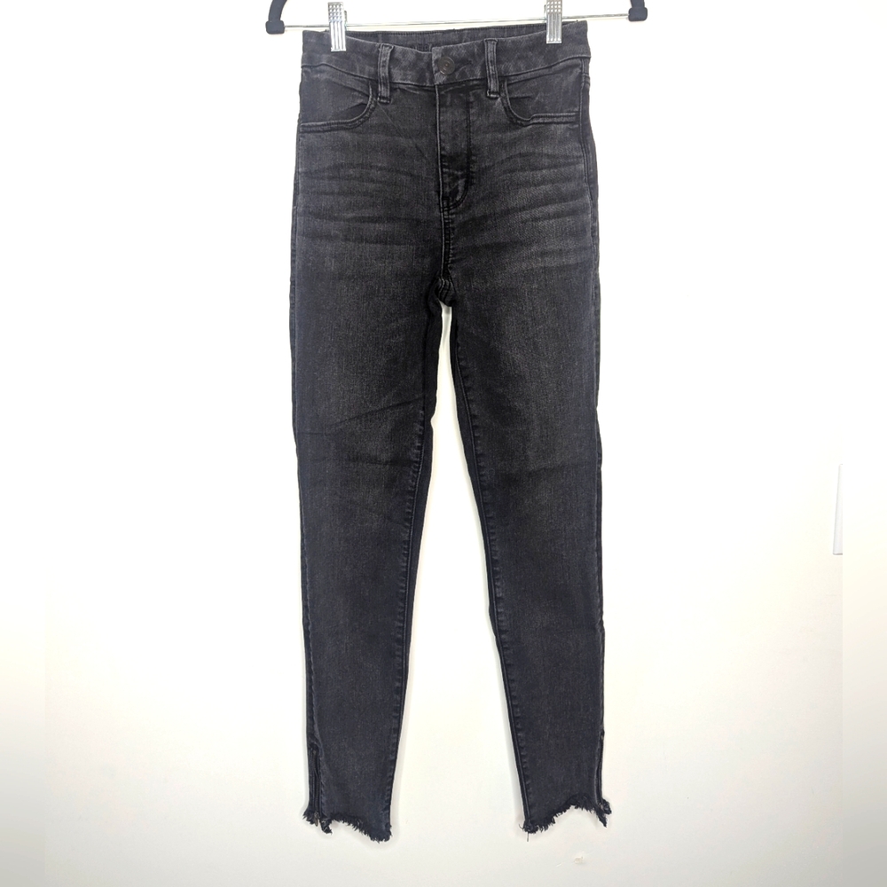 American Eagle Next Level Stretch Skinny Jeans Zipper Ankle Black 2